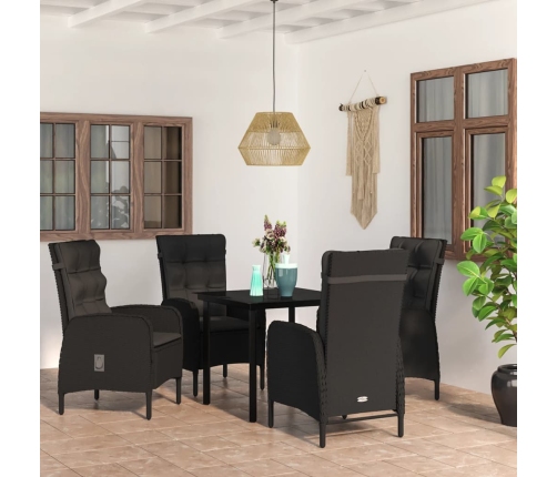 Juego de comedor de jardín 5 piezas con cojines negro
