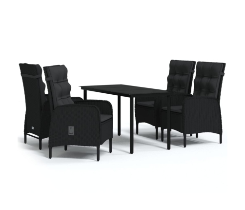 Juego de comedor de jardín 5 piezas con cojines negro
