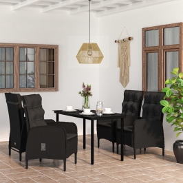 Juego de comedor de jardín 5 piezas con cojines negro