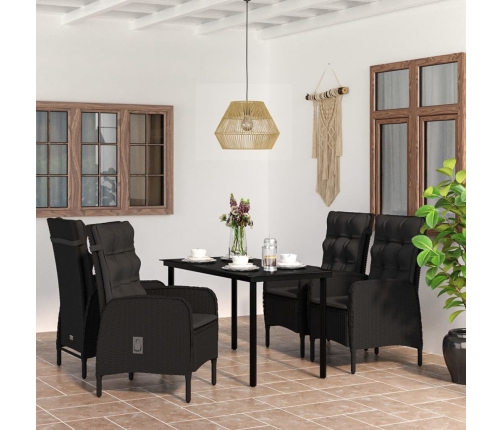 Juego de comedor de jardín 5 piezas con cojines negro