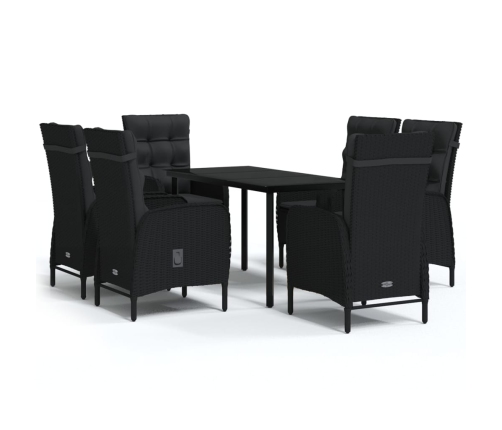 Juego de comedor de jardín 7 piezas con cojines negro