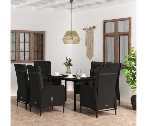 Juego de comedor de jardín 7 piezas con cojines negro