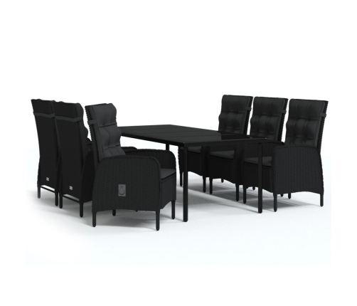 Juego de comedor de jardín 7 piezas con cojines negro