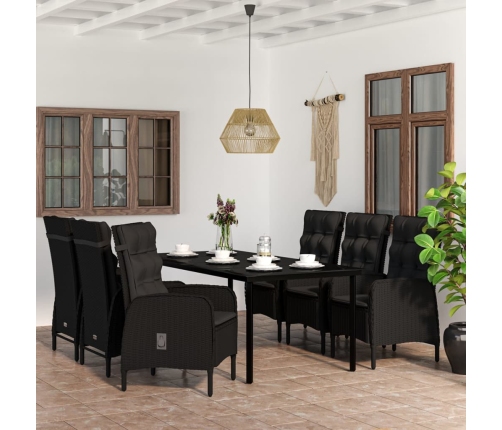 Juego de comedor de jardín 7 piezas con cojines negro