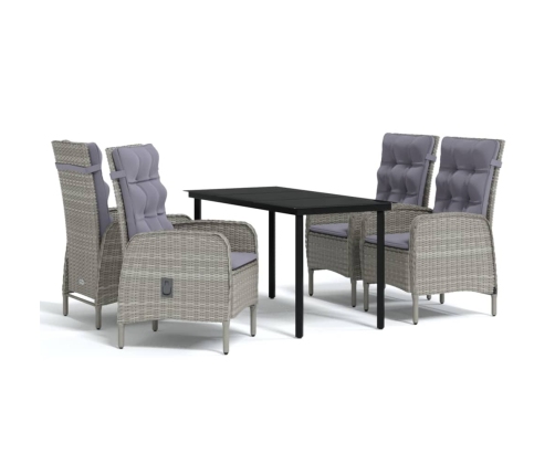 Juego de comedor para jardín 5 piezas con cojines gris y negro