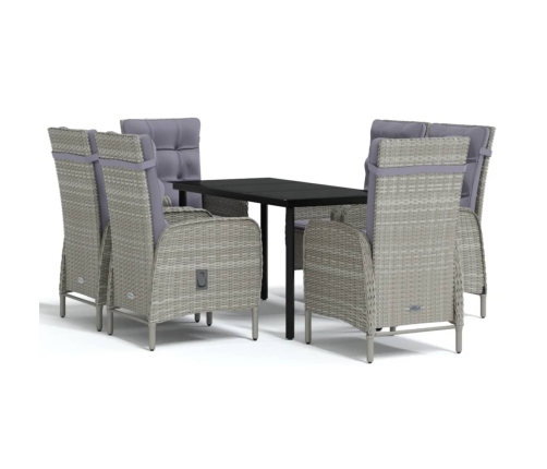 Juego de comedor de jardín 7 piezas con cojines gris y negro
