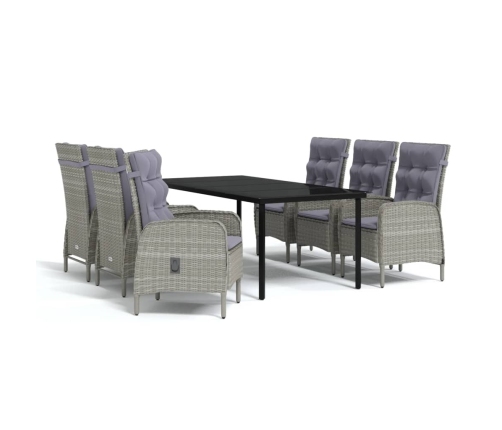 Juego de comedor de jardín 7 piezas con cojines gris y negro