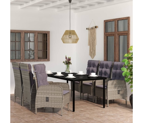 Juego de comedor de jardín 7 piezas con cojines gris y negro