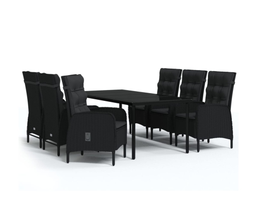 Juego de comedor de jardín 7 piezas con cojines negro