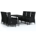 Juego de comedor de jardín 7 piezas con cojines negro