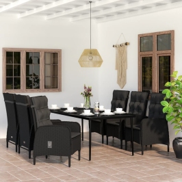 Juego de comedor de jardín 7 piezas con cojines negro