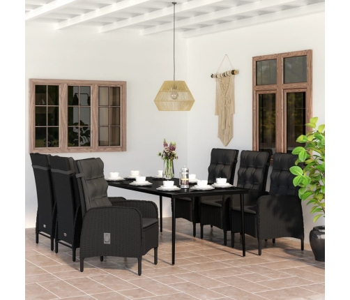 Juego de comedor de jardín 7 piezas con cojines negro