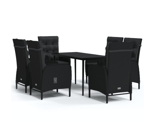 Juego de comedor de jardín 7 piezas con cojines negro
