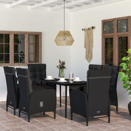 Juego de comedor de jardín 7 piezas con cojines negro