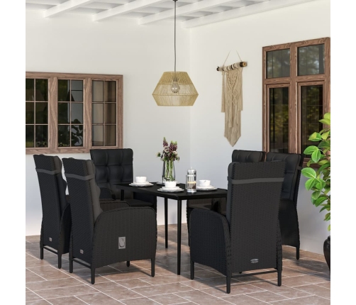 Juego de comedor de jardín 7 piezas con cojines negro