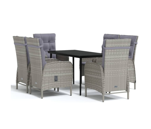 Juego de comedor de jardín 7 piezas con cojines gris y negro
