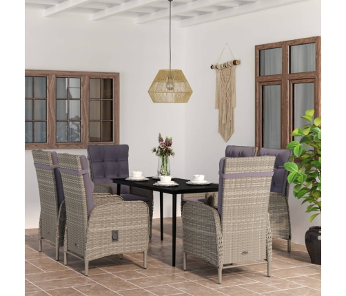 Juego de comedor de jardín 7 piezas con cojines gris y negro