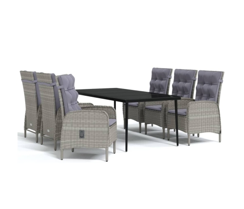Juego de comedor de jardín 7 piezas con cojines gris y negro