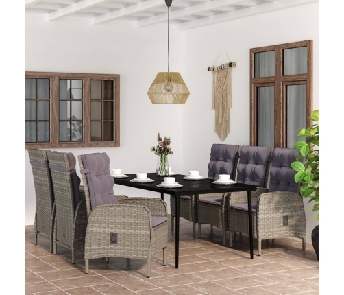 Juego de comedor de jardín 7 piezas con cojines gris y negro