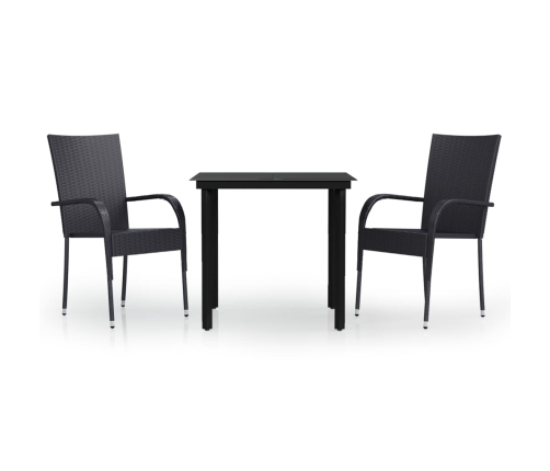 Juego de comedor de jardín 3 piezas negro