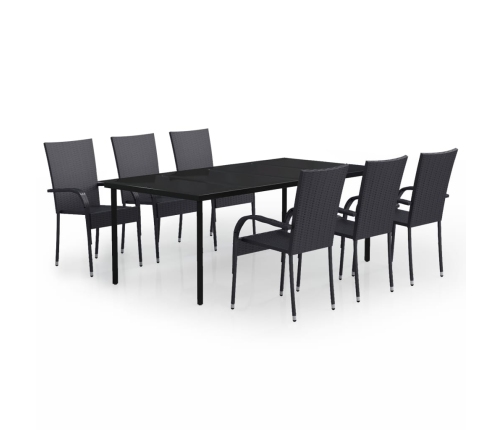 Juego de comedor para jardín 7 piezas negro