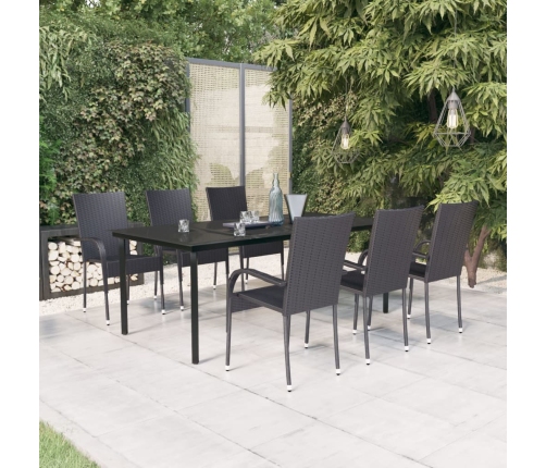 Juego de comedor para jardín 7 piezas negro