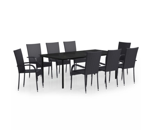 Juego de comedor para jardín 9 piezas negro