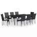 Juego de comedor para jardín 9 piezas negro