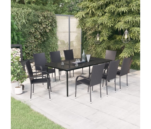 Juego de comedor para jardín 9 piezas negro