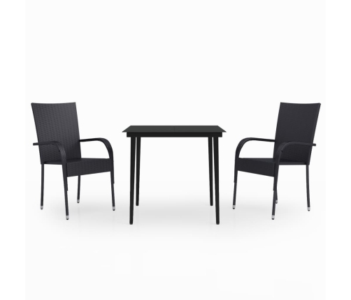 Juego de comedor para jardín 3 piezas negro