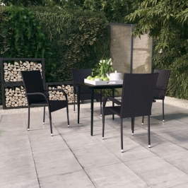 Juego de comedor para jardín 5 piezas negro