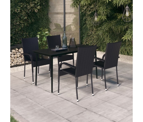 Juego de comedor para jardín 5 piezas negro