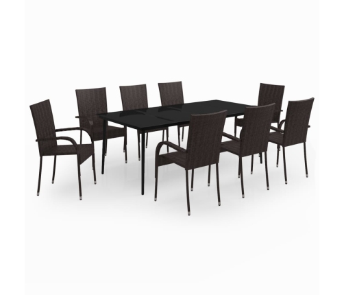Juego de comedor para jardín 9 piezas marrón y negro