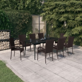 Juego de comedor para jardín 9 piezas marrón y negro