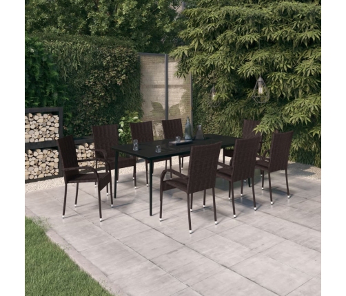 Juego de comedor para jardín 9 piezas marrón y negro