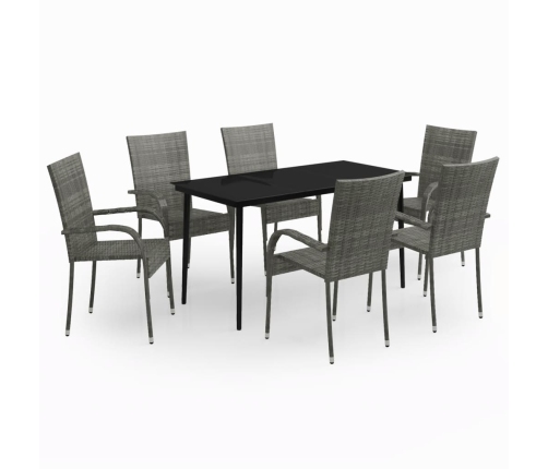Juego de comedor de jardín 7 piezas con cojines gris y negro