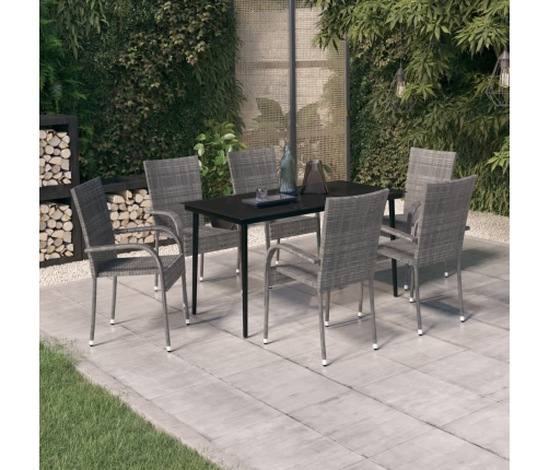 Juego de comedor de jardín 7 piezas con cojines gris y negro