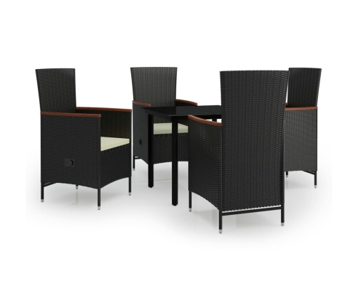 Juego de comedor de jardín 5 piezas con cojines negro