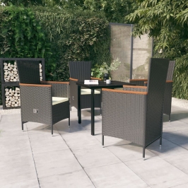 Juego de comedor de jardín 5 piezas con cojines negro