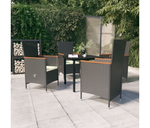 Juego de comedor de jardín 5 piezas con cojines negro