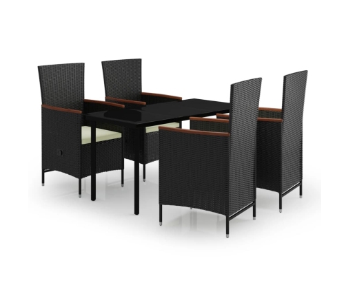 Juego de comedor de jardín 5 piezas con cojines negro