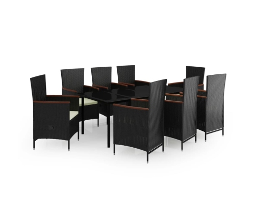 Juego de comedor de jardín 9 piezas con cojines negro