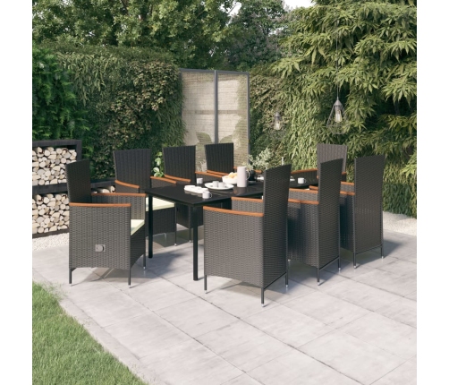 Juego de comedor de jardín 9 piezas con cojines negro