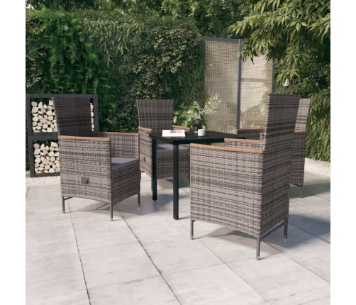 Juego de comedor de jardín 5 piezas con cojines gris