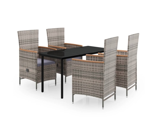 Juego de comedor de jardín 5 piezas con cojines gris