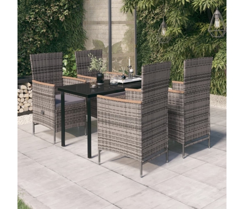Juego de comedor de jardín 5 piezas con cojines gris