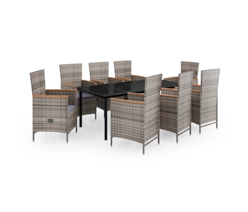 Juego de comedor de jardín 9 pzas con cojines gris