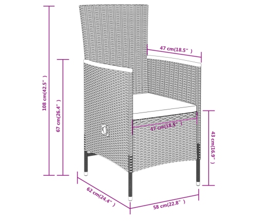 Juego de comedor de jardín 9 pzas con cojines gris