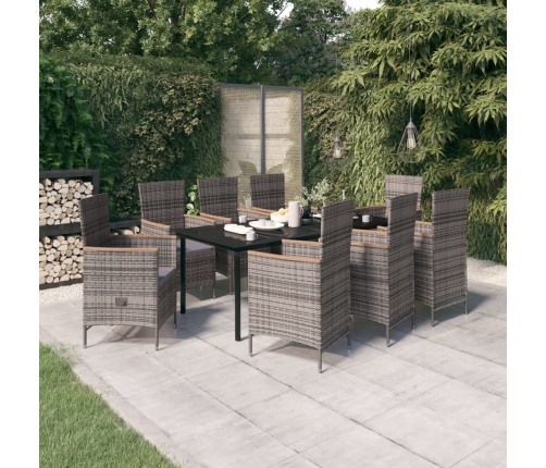 Juego de comedor de jardín 9 pzas con cojines gris