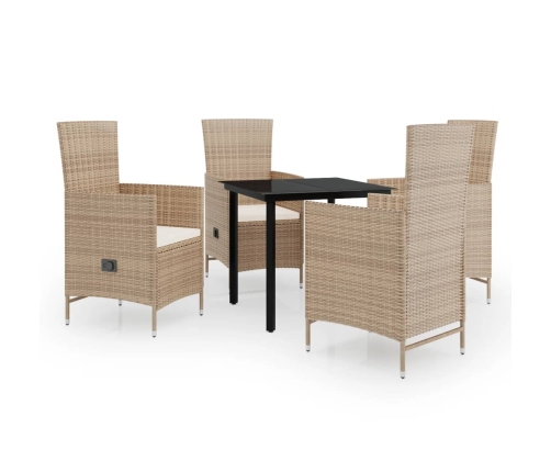 Juego de comedor de jardín 5 piezas con cojines beige
